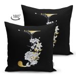 Siyah Zemin Beyaz Gül Motifli Gold J Harfi Özel Tasarım Modern Suet Yastık Kırlent Kılıfı Realhomes