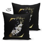 Siyah Zemin Beyaz Gül Motifli Gold Z Harfi Özel Tasarım Modern Suet Yastık Kırlent Kılıfı Realhomes
