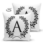 - Suet-K9719-Gorsel2 - Realhomes Siyah Beyaz Çelenkli A Harfi Özel Tasarım Modern Suet Yastık Kırlent Kılıfı Realhomes