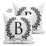- Suet-K9720-Gorsel2 - Realhomes Siyah Beyaz Çelenkli B Harfi Özel Tasarım Modern Suet Yastık Kırlent Kılıfı Realhomes