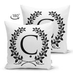 Siyah Beyaz Çelenkli Ç Harfi Özel Tasarım Modern Suet Yastık Kırlent Kılıfı Realhomes