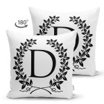 - Suet-K9723-Gorsel2 - Realhomes Siyah Beyaz Çelenkli D Harfi Özel Tasarım Modern Suet Yastık Kırlent Kılıfı Realhomes