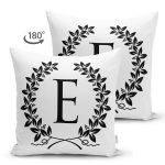 - Suet-K9724-Gorsel2 - Realhomes Siyah Beyaz Çelenkli E Harfi Özel Tasarım Modern Suet Yastık Kırlent Kılıfı Realhomes