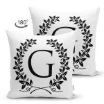 - Suet-K9726-Gorsel2 - Realhomes Siyah Beyaz Çelenkli G Harfi Özel Tasarım Modern Suet Yastık Kırlent Kılıfı Realhomes
