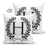 - Suet-K9727-Gorsel2 - Realhomes Siyah Beyaz Çelenkli H Harfi Özel Tasarım Modern Suet Yastık Kırlent Kılıfı Realhomes
