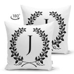 - Suet-K9730-Gorsel2 - Realhomes Siyah Beyaz Çelenkli J Harfi Özel Tasarım Modern Suet Yastık Kırlent Kılıfı Realhomes