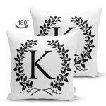 - Suet-K9731-Gorsel2 - Realhomes Siyah Beyaz Çelenkli K Harfi Özel Tasarım Modern Suet Yastık Kırlent Kılıfı Realhomes