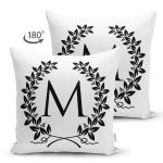 - Suet-K9733-Gorsel2 - Realhomes Siyah Beyaz Çelenkli M Harfi Özel Tasarım Modern Suet Yastık Kırlent Kılıfı Realhomes