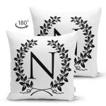 - Suet-K9734-Gorsel2 - Realhomes Siyah Beyaz Çelenkli N Harfi Özel Tasarım Modern Suet Yastık Kırlent Kılıfı Realhomes