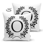 - Suet-K9735-Gorsel2 - Realhomes Siyah Beyaz Çelenkli O Harfi Özel Tasarım Modern Suet Yastık Kırlent Kılıfı Realhomes