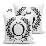 - Suet-K9736-Gorsel2 - Realhomes Siyah Beyaz Çelenkli Ö Harfi Özel Tasarım Modern Suet Yastık Kırlent Kılıfı Realhomes