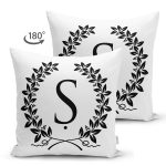 - Suet-K9741-Gorsel2 - Realhomes Siyah Beyaz Çelenkli Ş Harfi Özel Tasarım Modern Suet Yastık Kırlent Kılıfı Realhomes