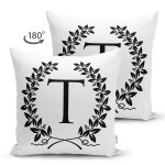 - Suet-K9742-Gorsel2 - Realhomes Siyah Beyaz Çelenkli T Harfi Özel Tasarım Modern Suet Yastık Kırlent Kılıfı Realhomes