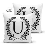- Suet-K9743-Gorsel2 - Realhomes Siyah Beyaz Çelenkli U Harfi Özel Tasarım Modern Suet Yastık Kırlent Kılıfı Realhomes