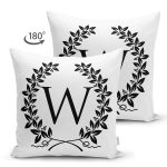 - Suet-K9746-Gorsel2 - Realhomes Siyah Beyaz Çelenkli W Harfi Özel Tasarım Modern Suet Yastık Kırlent Kılıfı Realhomes
