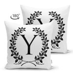 - Suet-K9748-Gorsel2 - Realhomes Siyah Beyaz Çelenkli Y Harfi Özel Tasarım Modern Suet Yastık Kırlent Kılıfı Realhomes