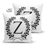 - Suet-K9749-Gorsel2 - Realhomes Siyah Beyaz Çelenkli Z Harfi Özel Tasarım Modern Suet Yastık Kırlent Kılıfı Realhomes