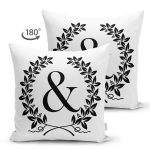Siyah Beyaz Çelenkli & Harfi Özel Tasarım Modern Suet Yastık Kırlent Kılıfı Realhomes