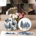 - Supla4lu-Set273-Gorsel2 - Realhomes  4'lü Özel Tasarım Geyikler & Çam Ağacı Motifli Servis Altlığı & Supla Realhomes