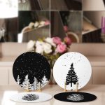 4'lü Siyah Beyaz Çam Ağacı & Kozalak Tasarımlı Servis Altlığı & Supla Realhomes