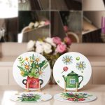 4'lü Rengarenk Sevimli Saksılar İçinde Çiçek Tasarımlı Servis Altlığı & Supla Realhomes