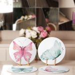 4'lü Renkli Suluboya Kelebek Çizimli Servis Altlığı & Supla Realhomes