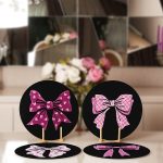 4'lü Siyah Zemin Pembe Kurdele Tasarımlı Servis Altlığı & Supla Realhomes