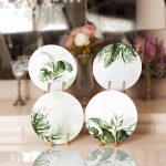 4'lü Beyaz Zemin Yeşil Tropik Yaprak Motifli Servis Altlığı & Supla Realhomes