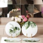 4'lü Beyaz Zemin Yeşil Tropik Yaprak Motifli Servis Altlığı & Supla Realhomes