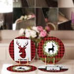 - Supla4lu-Set304-Gorsel2 - Realhomes 4'lü Kırmızı Ekose Mery Christmas Özel Tasarımlı Servis Altlığı & Supla Realhomes