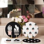 4'lü Siyah Beyaz Zemin Kaktüs Çizimli Servis Altlığı & Supla Realhomes