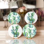 4'lü Beyaz Zemin Kaktüs Tasarımlı Servis Altlığı & Supla Realhomes