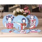 - Supla6li-Set101-Gorsel2 - Realhomes 6'lı Mavi Zeminli Japon Kadın Figürlü Servis Altlığı & Supla Realhomes