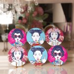 - Supla6li-Set103-Gorsel1 - Realhomes 6'lı Mavi & Pembe Zeminli Japon Pop-Art Tasarımlı Servis Altlığı & Supla Realhomes