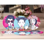 - Supla6li-Set103-Gorsel2 - Realhomes 6'lı Mavi & Pembe Zeminli Japon Pop-Art Tasarımlı Servis Altlığı & Supla Realhomes