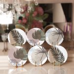 6'lı Pastel Renkli Yaprak Çizimli Servis Altlığı & Supla Realhomes