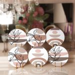 - Supla6li-Set186-Gorsel1 - Realhomes 6'lı Beyaz Zemin Üzerinde Onedraw Çizimli Yaprak Motifli Servis Altlığı & Supla Realhomes