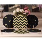 6'lı Siyah Zeminli Altın Varaklı Servis Altlığı & Supla Realhomes