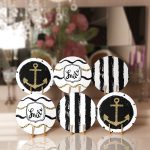 6'lı Siyah Beyaz Denizci Temalı Gold Detaylı Servis Altlığı & Supla Realhomes