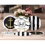 6'lı Siyah Beyaz Denizci Temalı Gold Detaylı Servis Altlığı & Supla Realhomes