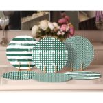 6'lı Koyu Yeşil Geometrik Çizimli Özel Tasarımlı Servis Altlığı & Supla Realhomes