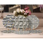 - Supla6li-Set214-Gorsel2 - Realhomes 6'lı Siyah Beyaz Çizgili Gold Yaprak Taneleri Servis Altlığı & Supla Realhomes