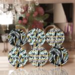 6'lı Gold Detaylı Siyah Zeminde Palmiye Ağaçları Servis Altlığı & Supla Realhomes