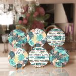 6'lı Turkuaz Tropik Yaprak Motifli Servis Altlığı & Supla Realhomes