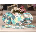 6'lı Turkuaz Tropik Yaprak Motifli Servis Altlığı & Supla Realhomes