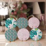 6'lı Renkli Zemin Üzerinde Yaprak Desenli Servis Altlığı & Supla Realhomes