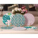 6'lı Renkli Zemin Üzerinde Yaprak Desenli Servis Altlığı & Supla Realhomes