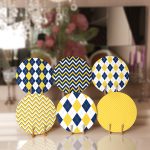 6'lı Sarı Lacivert Zigzag & Ekose Tasarımlı Servis Altlığı & Supla Realhomes