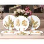 6'lı Altın Varaklı Yaprak Özel Tasarım Servis Altlığı & Supla Realhomes