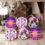 6'lı Renkli Palmiye Ağaçları Özel Tasarımlı Servis Altlığı & Supla Realhomes